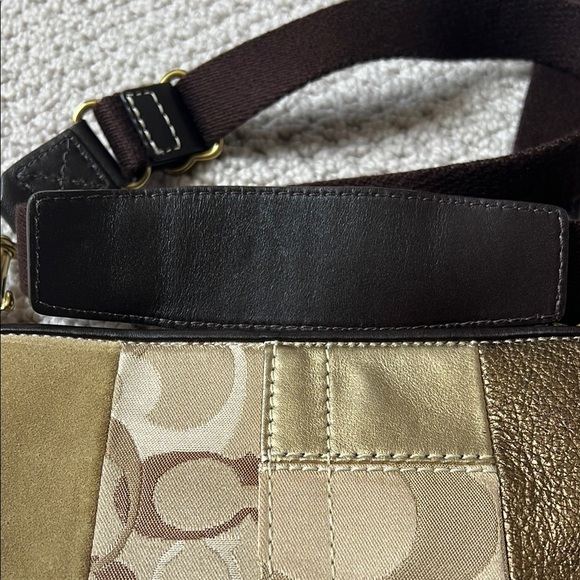 Coach Gold and Brown Patchwork Crossbody Bag - Picture 11 of 13